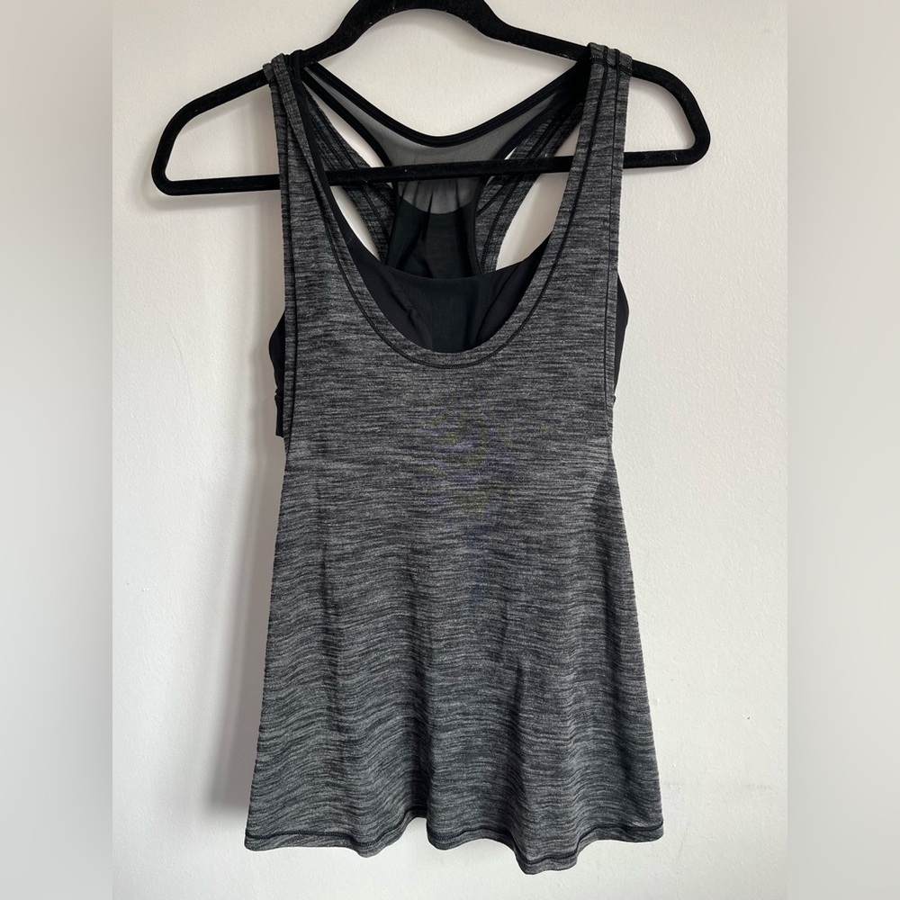 Lululemon Glide and Stride 2-in-1 Built In Bra Tank - Heathered Black - US 6